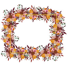 Autumn frame. Composition for decoration. Flowers for design and decoration. Drawing for postcards and invitations. Birthday. School. Wedding design element.