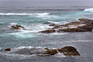 View of Pacific ocean on the California coast in Mendocino, United States.