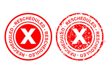 2 Style Vector Circle rusty Red Rectangle Rubber Stamp Effect, Rescheduled, re-scheduled