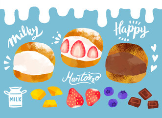 マリトッツォの手描き風イラストセット