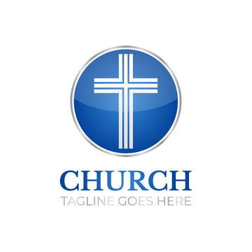 Christian Church Round Logo Design with Cross