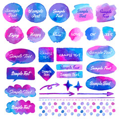 手描き風水彩 ブルー ピンク グラデーション飾りセット