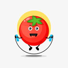 Cute tomato character doing jumping rope