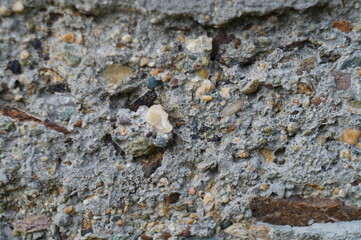 Photo of the stone texture. Dilapidated concrete obtained with the use of river pebbles and other colored stones.