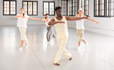 International dancers preparing their Jazz performance