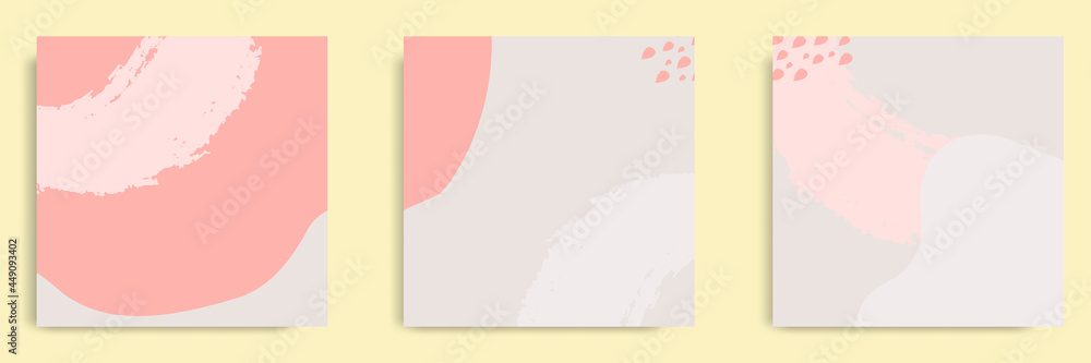 Wall mural set of abstract organic fluid brush background template and layout in square shape for multipurpose 
