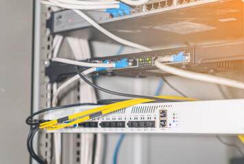 High speed optical fiber cable connected to cloud network server.
