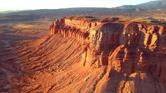 Aerial drone view of rocky cliffs just outside of Capitol Reef National Park, Utah.
