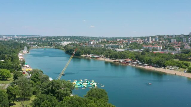 Beo Aqua Adventure Parks. Water Park By The Sava Lake In Belgrade, Serbia. aerial