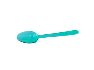 light blue colored small plastic spoon isolated on white background