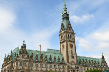 19th-century Neo-Renaissance Town Hall in Hamburg, Germany, on a sunny summer day