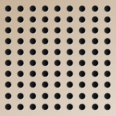 Peg board with round holes. Brown peg board perforated texture background for working bench tools. Vector illustration.