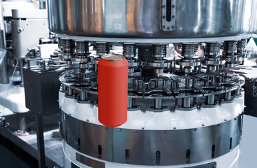 High speed can seamer machine. Tin can sealing machinery. Food industry.	