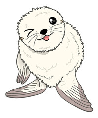 Fur Seal Cute Adorable Fun Hand Drawn Baby Animal Wink Smile Isolated On White