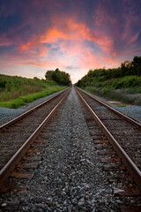 Fototapeta na wymiar Sunlight on the railroad track