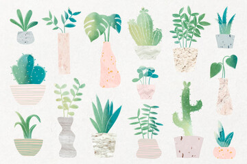 Fototapeta na wymiar Green botany cactus collection vector