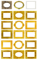 The antique gold frame isolated on the white background.