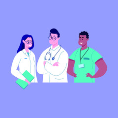 Vector illustration concept of the young team of doctors.