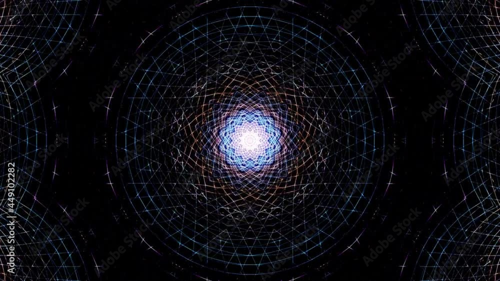 Poster 4k 3d rendering kaleidoscopic star vj loop. abstract hypnotic holographic transforming ornamental sh