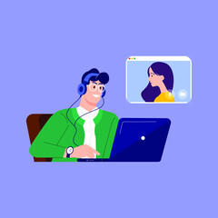 Vector illustration concept of Video conference call of a business group meeting.