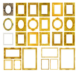 The antique gold frame isolated on the white background.