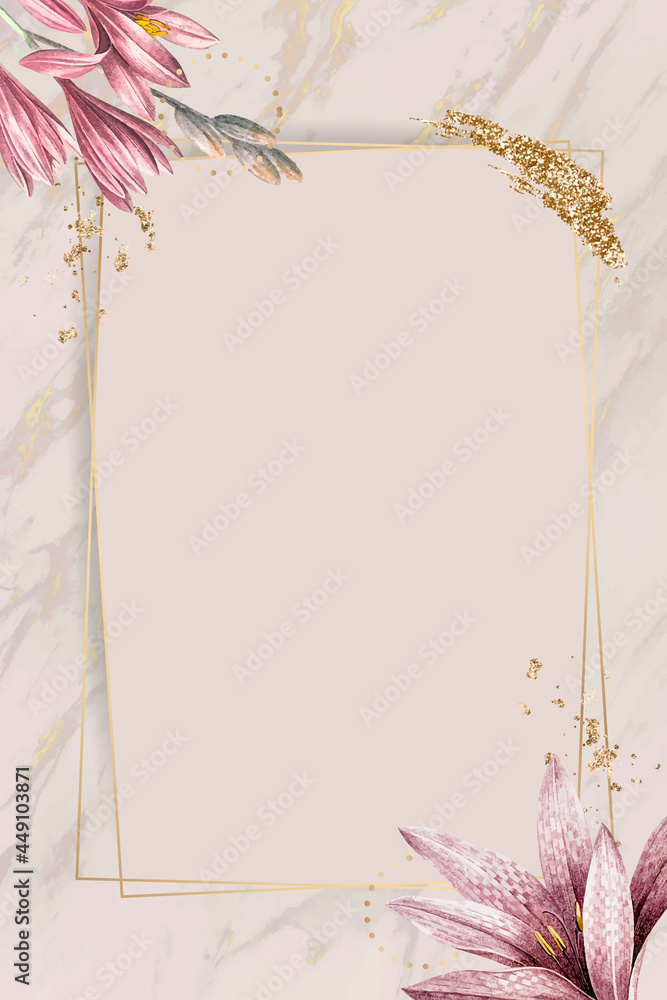 Wall mural Pink amaryllis pattern with gold frame vector