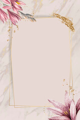 Pink amaryllis pattern with gold frame vector