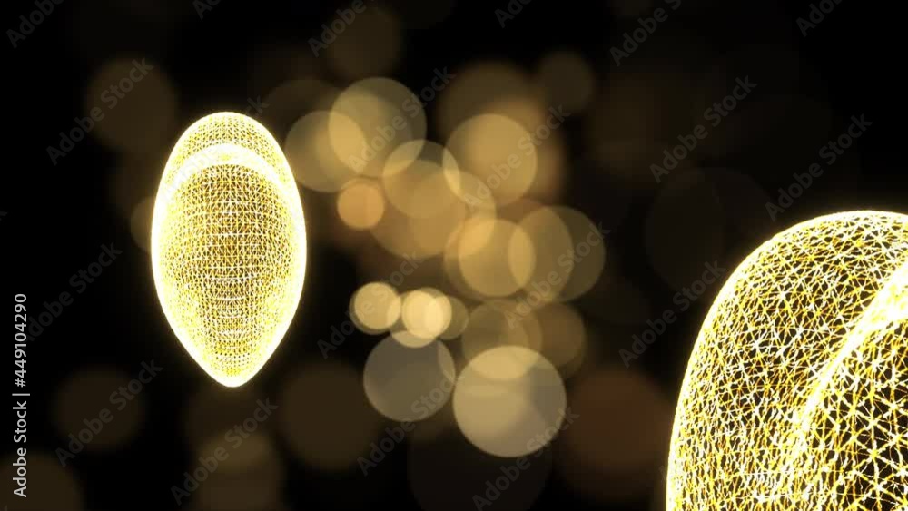 Poster romantic valentine's day animation with gold hearts on black background with bokeh lights effect. 4k