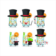 A caipirinha Magician cartoon character perform on a stage. Vector illustration