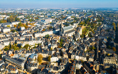 Aerial view of autumn Blois cityscape with Gothic Roman Catholic cathedral of St. Louis, France