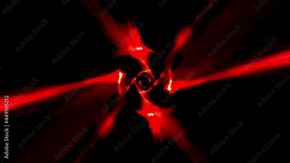 Poster abstract moving through red electric high tech power energy lines tunnel. 4k dynamic animation of se
