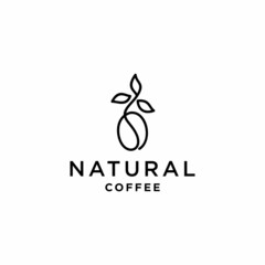 abstract coffee bean plant branch hipster minimal logo vector with leaf simple line outline icon for natural cafe concept.