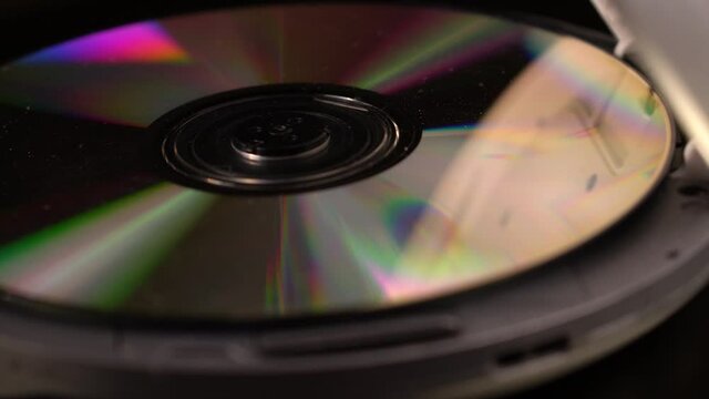 CD in Vintage Portable Discman Player, Close Up Full Frame