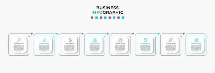 Fototapeta premium Vector Infographic design business template with icons and 8 options or steps. Can be used for process diagram, presentations, workflow layout, banner, flow chart, info graph