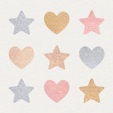 Glitter Heart And Star Sticker Set Vector