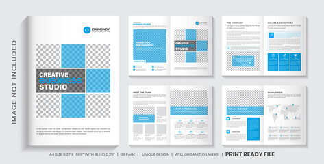 Company profile brochure template layout design, Minimalist Multi-pages corporate brochure design template, 8 Pages Minimal business brochure template with simple style and modern layout