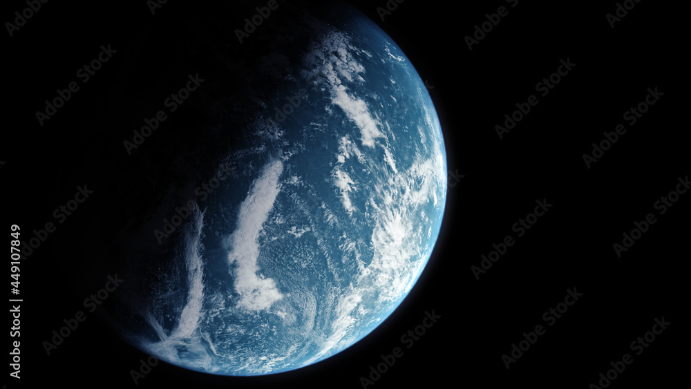 Aufkleber a cinematic rendering of planet earth during sunrise as view from space with vibrant blue atmosphere