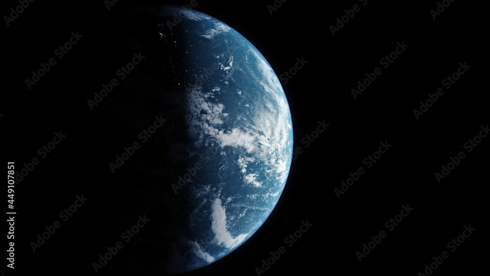 Aufkleber a cinematic rendering of planet earth during sunrise as view from space with vibrant blue atmosphere