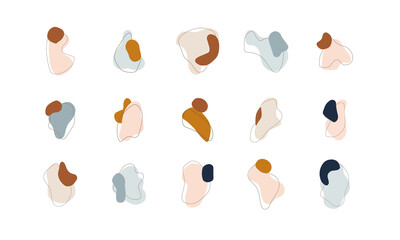 Set of abstract shapes on isolated white background. Trendy doodle elements. Vintage vector illustration.