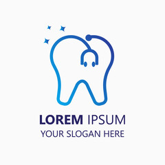 Dental care doctor logo design template. Line art style logo illustration vector