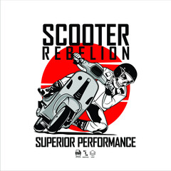 SCOOTER REBELION ILLUSTRATION WITH A WHITE BACKGROUND