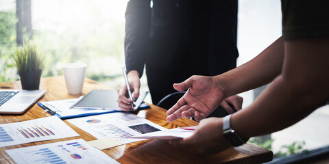Business Team Meeting to brainstorming and discuss to audit finance planning sales. Financial...