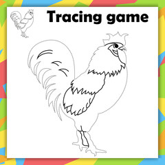 Tracing game for kids. Coloring page. Vector illustration isolated on white background.