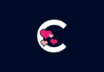 White pink color of C initial letter with love symbol