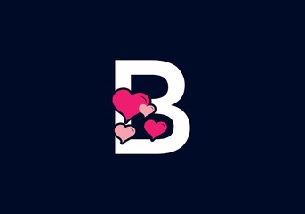 White pink color of B initial letter with love symbol