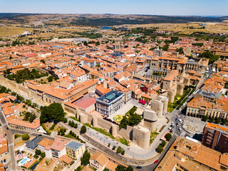 Panoramic top view of historical center of ancient town Avila, Spain