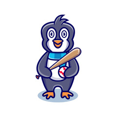 cute penguin playing baseball