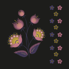 flower bouquet folk style black background