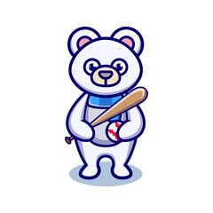 cute polar bear playing baseball