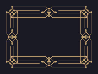 Art deco frame. Vintage linear border. Design a template for invitations, leaflets and greeting cards. Geometric golden frame. The style of the 1920s - 1930s. Vector illustration